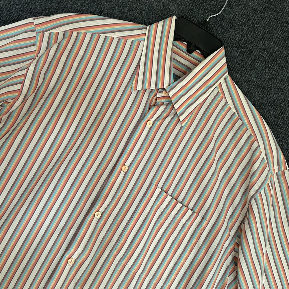Bugatchi Uomo Men's L Shirt Multi-Colored Striped Short Sleeve Preppy Casual